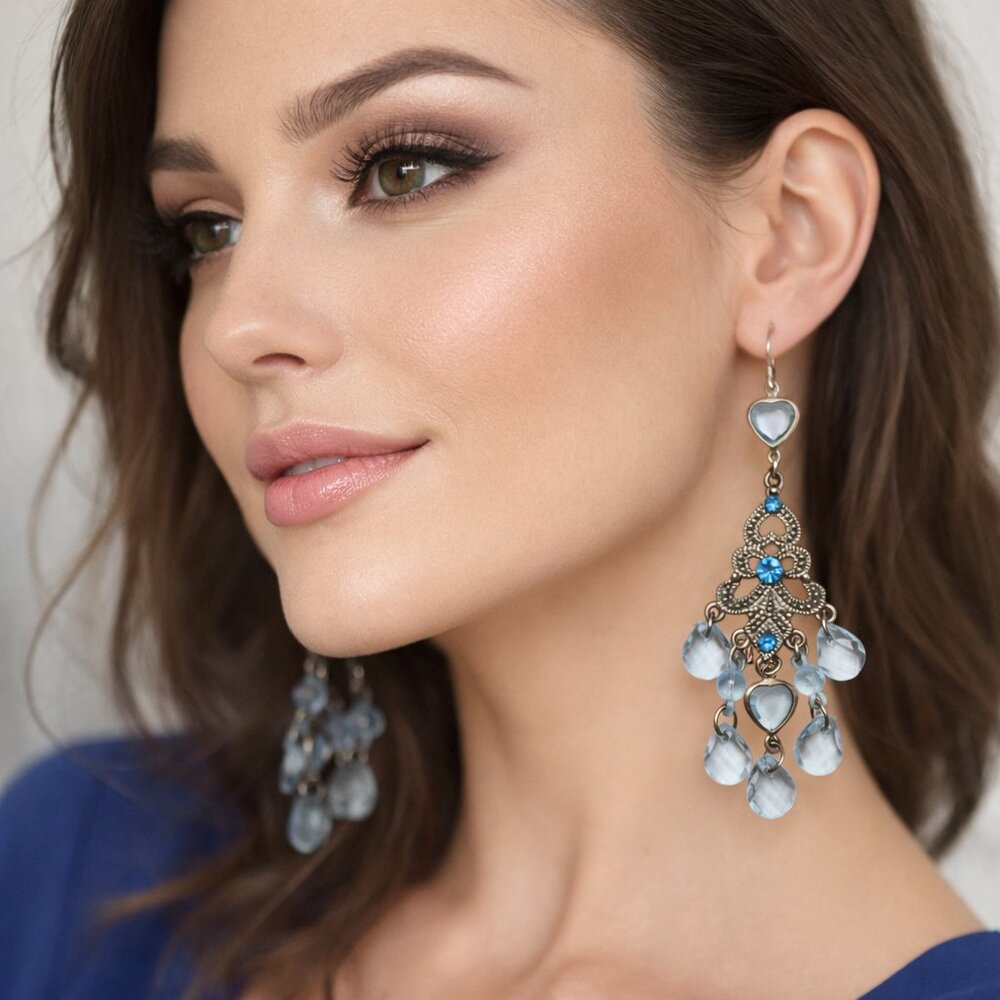 ONEFINITY Blue Crystal Chandelier Earrings‎ – NIB